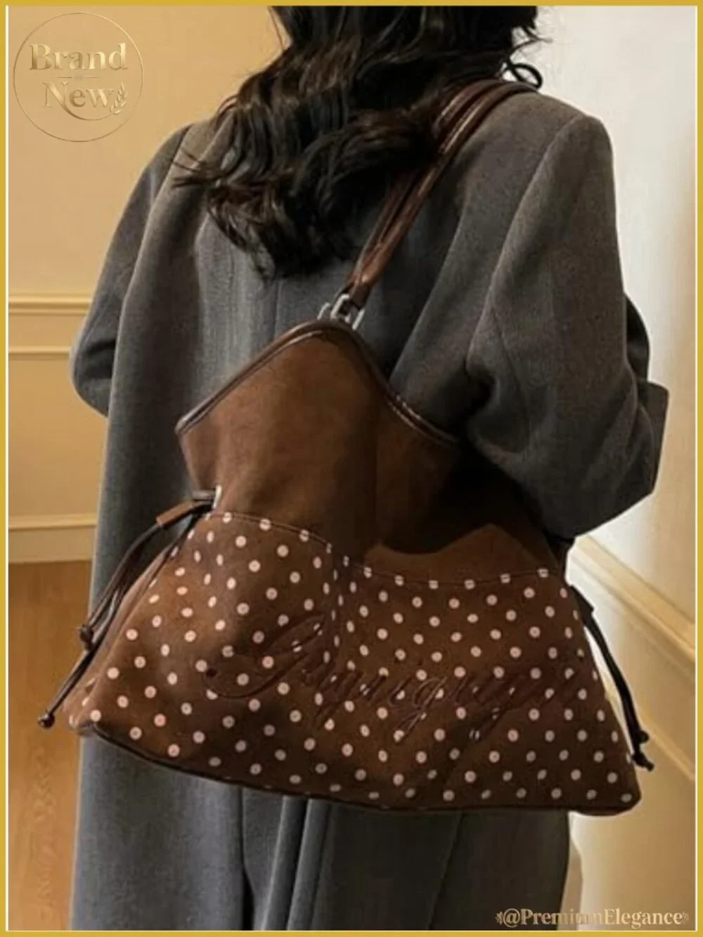 Suede Polka Dot Hobo Bag Y2K Slouchy Tote Purse Women Shoulder Handbag
